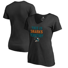 San Jose Sharks Women's Fan Favorite Team Slogan V-Neck T-Shirt Outlet