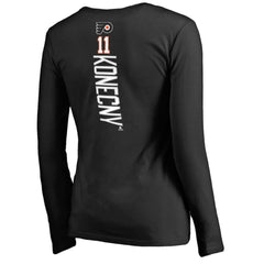 Travis Konecny Philadelphia Flyers Women's Backer Name & Number Slim Fit Long Sleeve V-Neck T-Shirt Sale