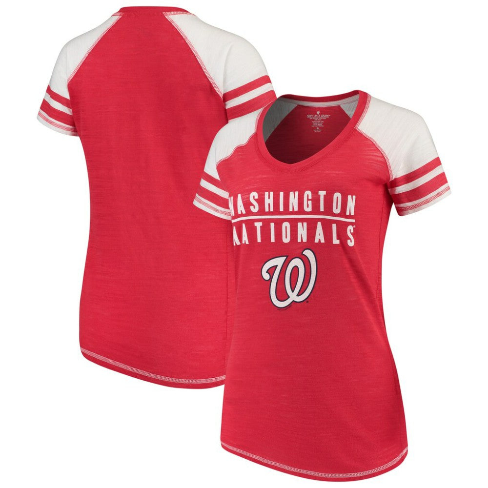 Washington Nationals Soft as a Grape Women's Color Block V-Neck T-Shirt | MLB Shop