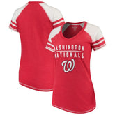 Washington Nationals Soft as a Grape Women's Color Block V-Neck T-Shirt | MLB Shop