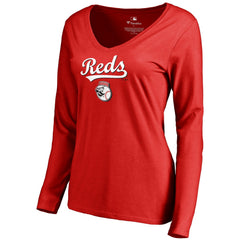 Cincinnati Reds Women's Team Lockup Slim Fit Long Sleeve V-Neck T-Shirt | MLB For sale