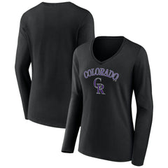 Colorado Rockies Women's Team Lockup Slim Fit Long Sleeve V-Neck T-Shirt | MLB Discount