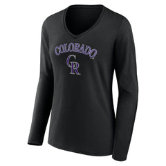 Colorado Rockies Women's Team Lockup Slim Fit Long Sleeve V-Neck T-Shirt | MLB Discount