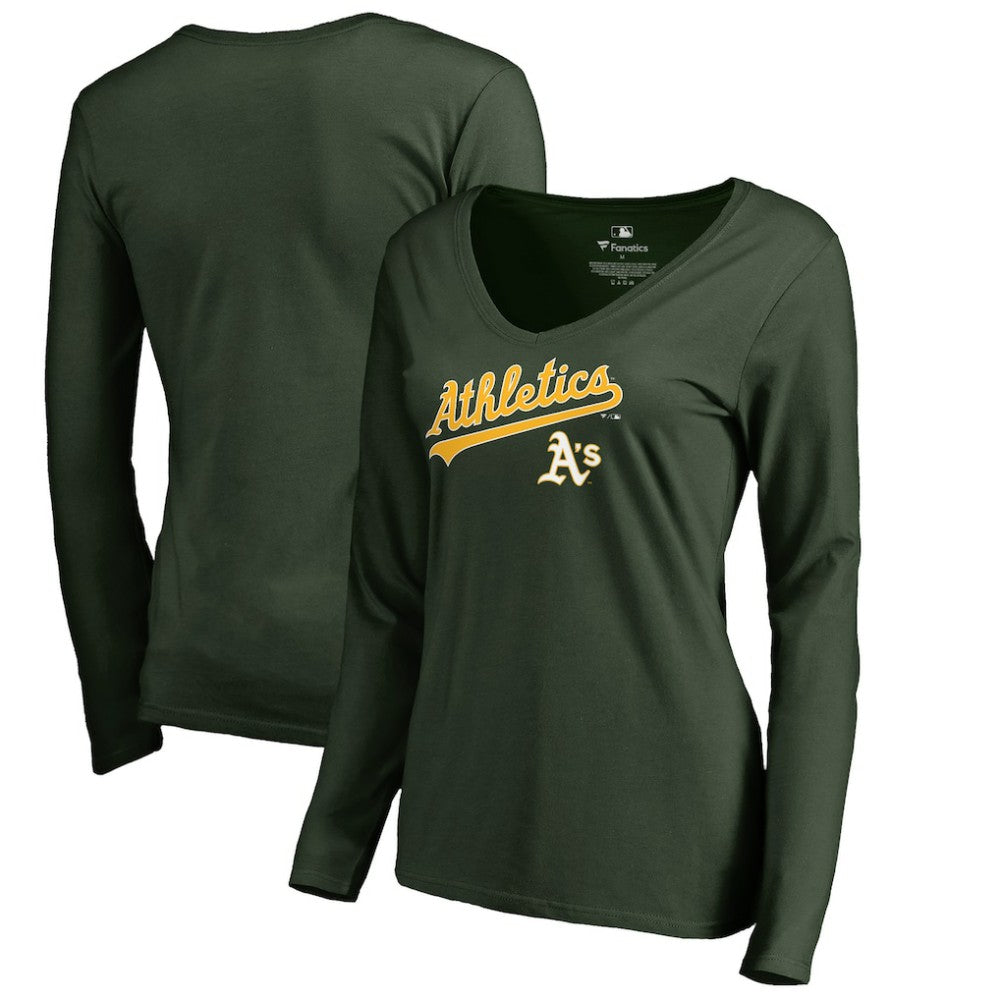 Athletics Women's Team Lockup Slim Fit Long Sleeve V-Neck T-Shirt | MLB Outlet