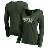 Minnesota Wild Women's Iconic Collection Script Assist Long Sleeve V-Neck T-Shirt Sale