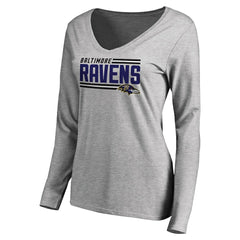 Baltimore Ravens Women's Iconic Collection On Side Stripe Long Sleeve V-Neck T-Shirt