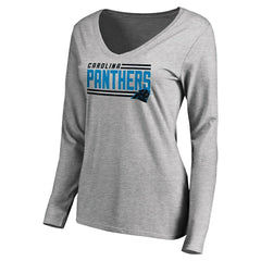 Carolina Panthers Women's Iconic Collection On Side Stripe Long Sleeve V-Neck T-Shirt