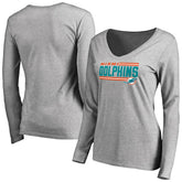 Miami Dolphins Women's Iconic Collection On Side Stripe Long Sleeve V-Neck T-Shirt