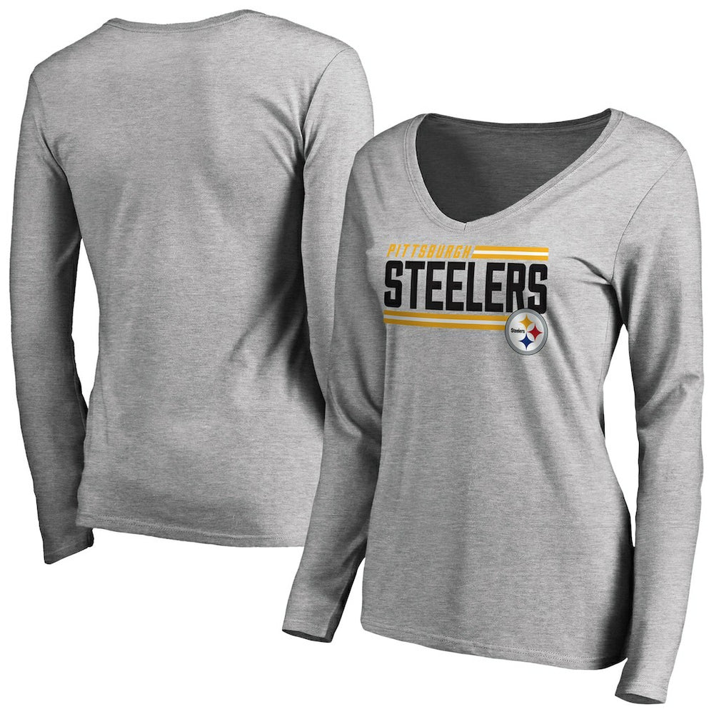 Pittsburgh Steelers Women's Iconic Collection On Side Stripe Long Sleeve V-Neck T-Shirt