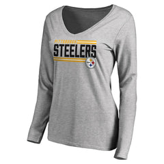 Pittsburgh Steelers Women's Iconic Collection On Side Stripe Long Sleeve V-Neck T-Shirt