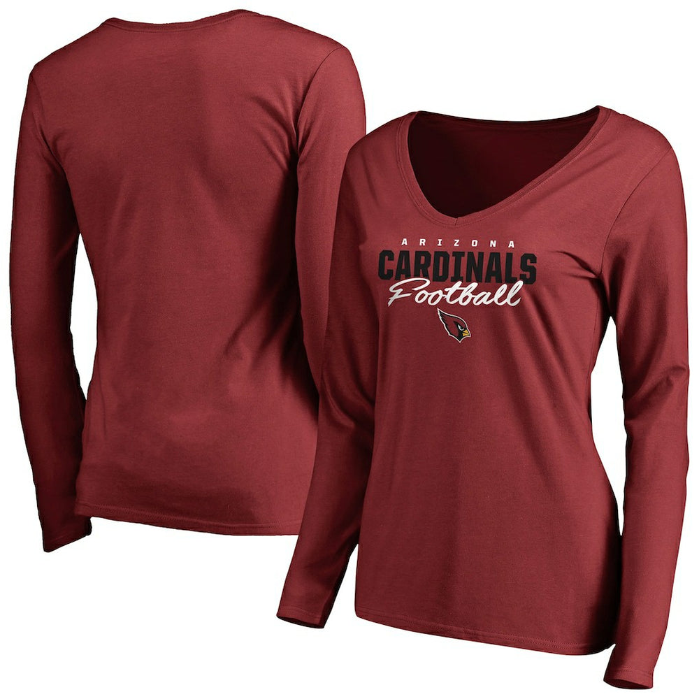 Arizona Cardinals Women's Iconic Collection Script Assist Long Sleeve V-Neck T-Shirt