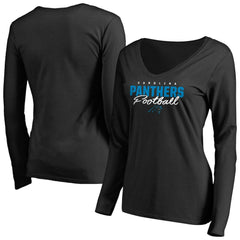 Carolina Panthers Women's Iconic Collection Script Assist Long Sleeve V-Neck T-Shirt