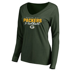 Green Bay Packers Women's Iconic Collection Script Assist Long Sleeve V-Neck T-Shirt