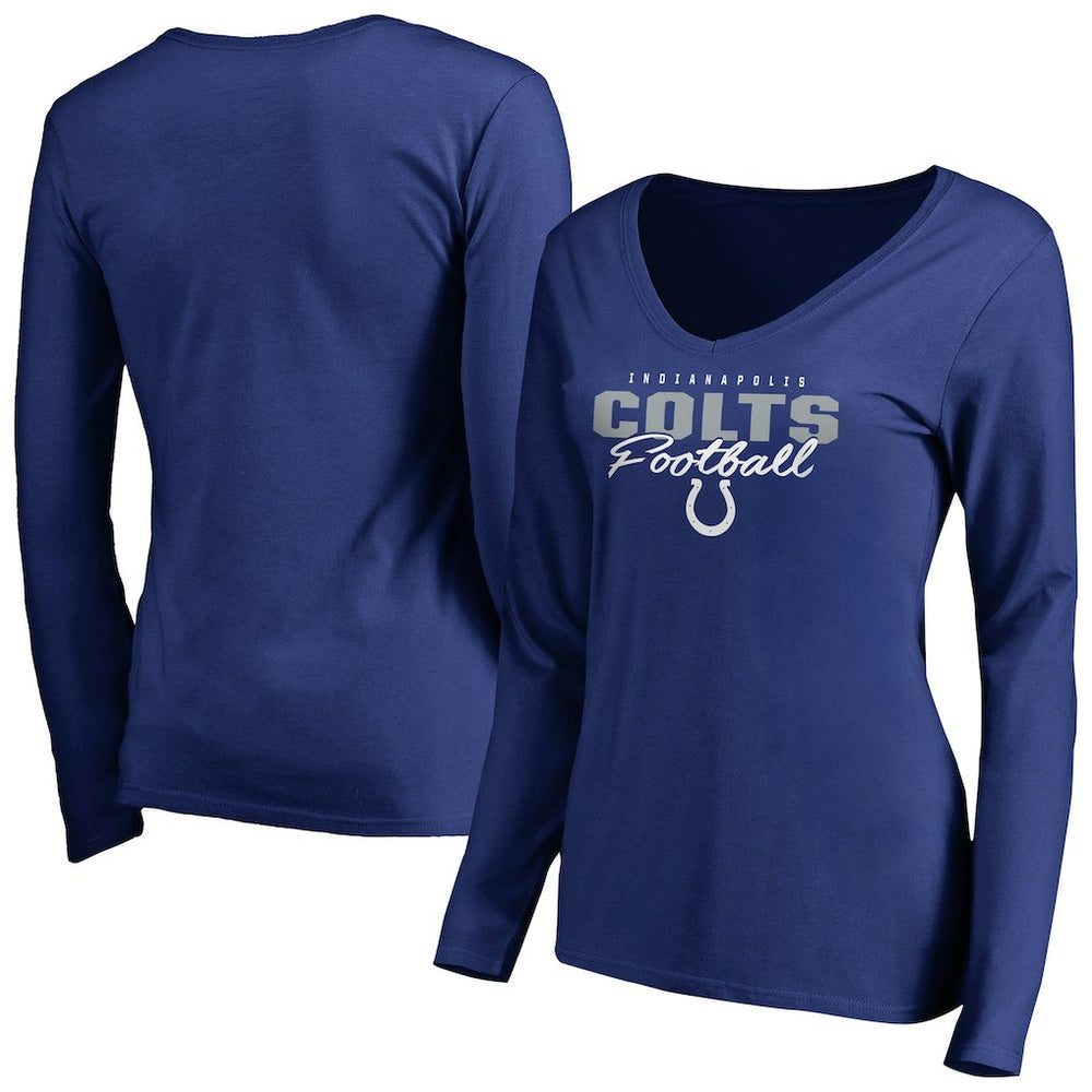 Indianapolis Colts Women's Iconic Collection Script Assist Long Sleeve V-Neck T-Shirt