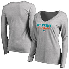Miami Dolphins Women's Iconic Collection Script Assist Long Sleeve V-Neck T-Shirt