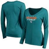 Miami Dolphins Women's Iconic Collection Script Assist Long Sleeve V-Neck T-Shirt