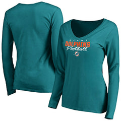 Miami Dolphins Women's Iconic Collection Script Assist Long Sleeve V-Neck T-Shirt