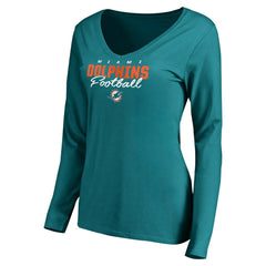 Miami Dolphins Women's Iconic Collection Script Assist Long Sleeve V-Neck T-Shirt