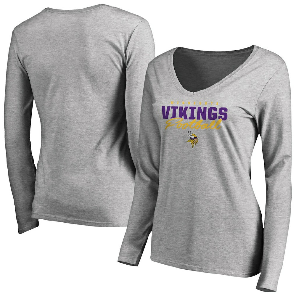 Minnesota Vikings Women's Iconic Collection Script Assist Long Sleeve V-Neck T-Shirt