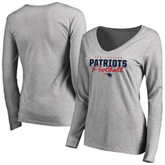 New England Patriots Women's Iconic Collection Script Assist Long Sleeve V-Neck T-Shirt