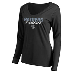 Las Vegas Raiders Women's Iconic Collection Script Assist Long Sleeve V-Neck T-Shirt