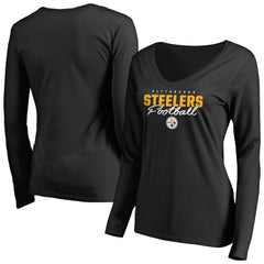 Pittsburgh Steelers Women's Iconic Collection Script Assist Long Sleeve V-Neck T-Shirt