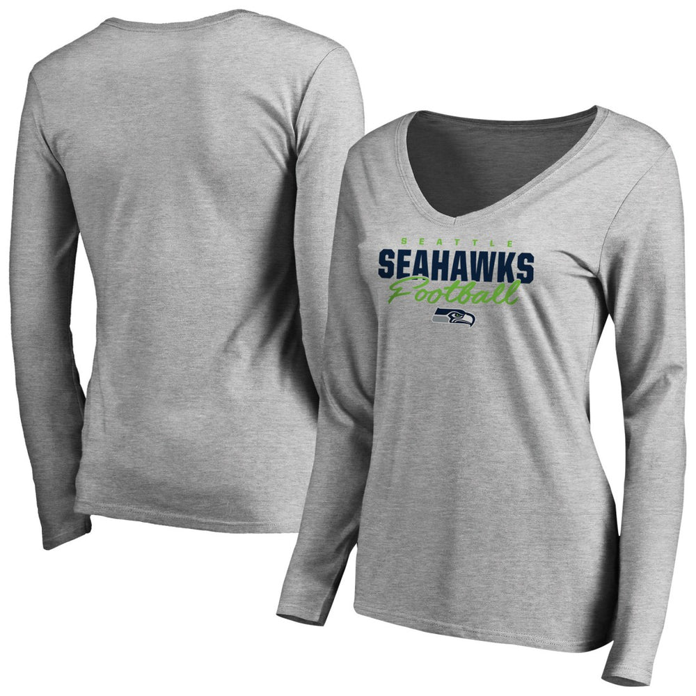 Seattle Seahawks Women's Iconic Collection Script Assist Long Sleeve V-Neck T-Shirt