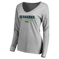 Seattle Seahawks Women's Iconic Collection Script Assist Long Sleeve V-Neck T-Shirt