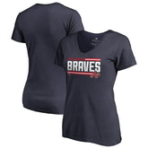 Atlanta Braves Women's Onside Stripe V-Neck T-Shirt | MLB Shop
