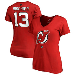 Nico Hischier New Jersey Devils Women's Authentic Stack Name & Number V-Neck T-Shirt Discount