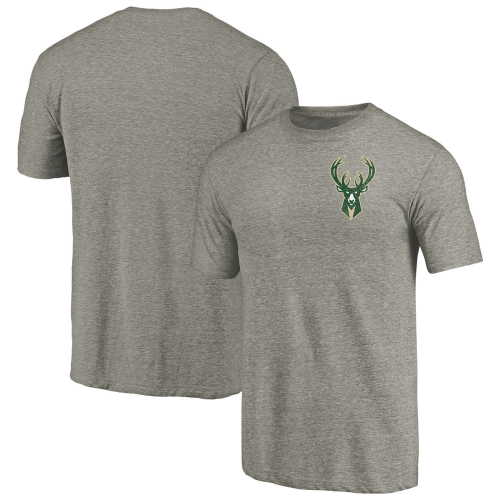 Milwaukee Bucks Primary Logo Left Chest Distressed Tri-Blend T-Shirt On Sale