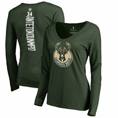 Giannis Antetokounmpo Milwaukee Bucks Women's Team Backer Name & Number Long Sleeve V-Neck T-Shirt Online