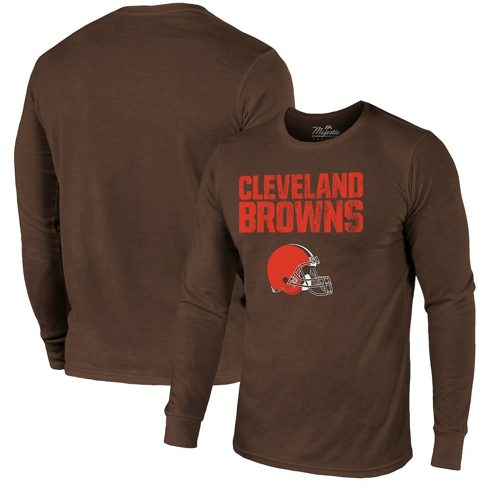 Cleveland Browns Majestic Threads Lockup Tri-Blend Long Sleeve T-Shirt