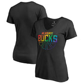 Milwaukee Bucks Women's Team Pride Wordmark V-Neck T-Shirt New