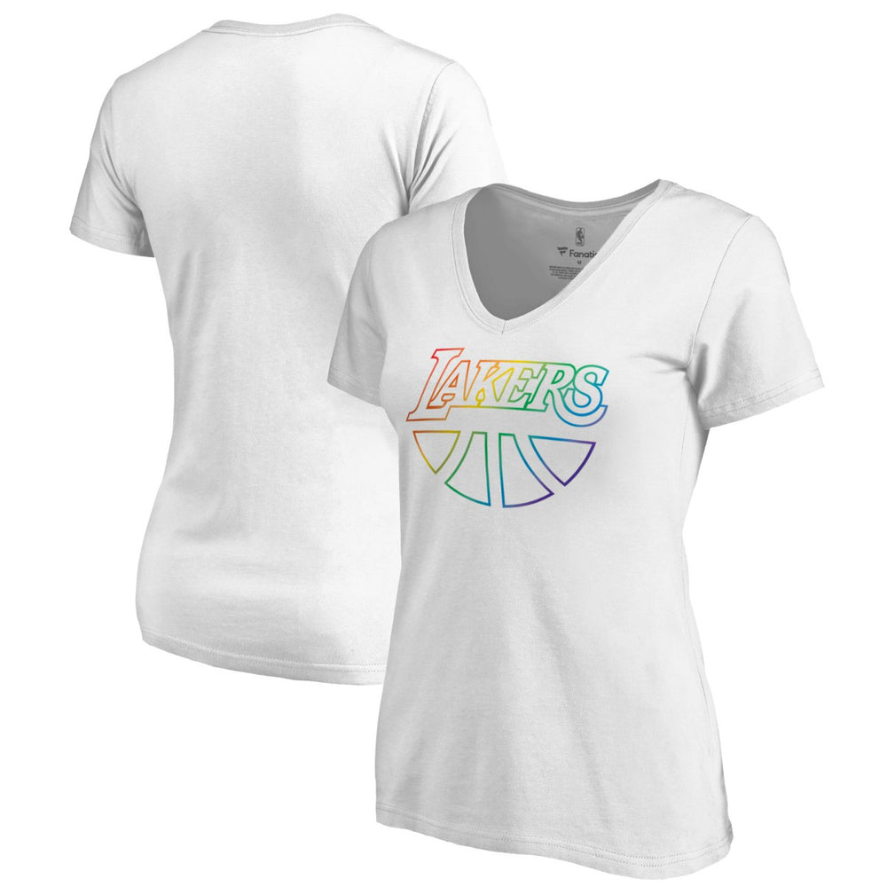 Los Angeles Lakers Women's Team Pride Wordmark V-Neck T-Shirt New