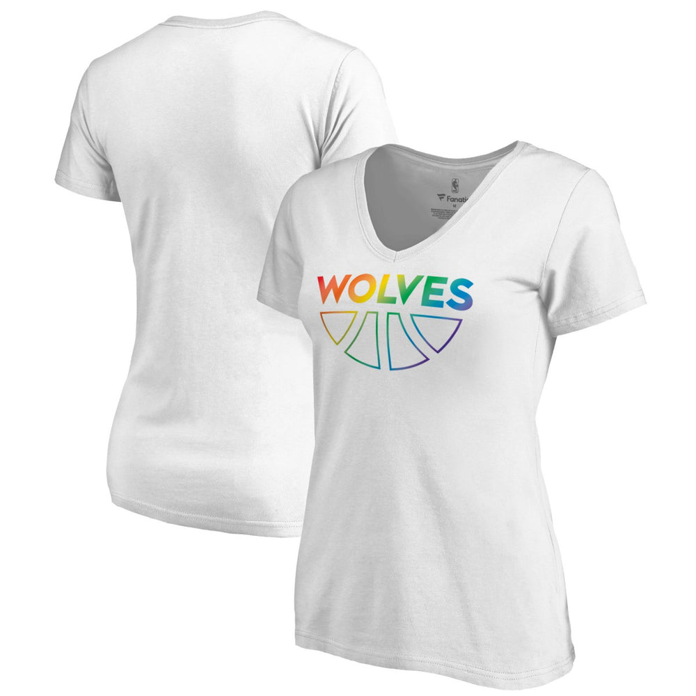 Minnesota Timberwolves Women's Team Pride Wordmark V-Neck T-Shirt On Sale