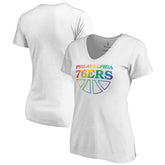 Philadelphia 76ers Women's Team Pride Wordmark V-Neck T-Shirt For Sale