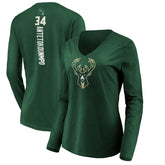 Giannis Antetokounmpo Milwaukee Bucks Women's Playmaker Name & Number Long Sleeve V-Neck T-Shirt Discount