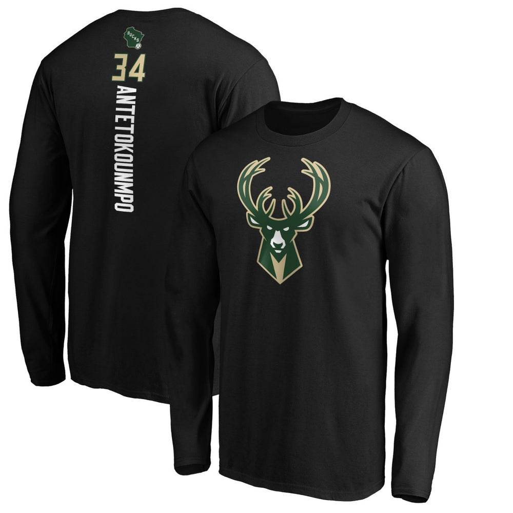 Giannis Antetokounmpo Milwaukee Bucks Playmaker Name & Number Long Sleeve T-Shirt Discount