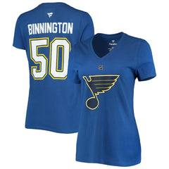 Jordan Binnington St. Louis Blues Fanatics Women's Authentic Stack Name & Number V-Neck T-Shirt Sale