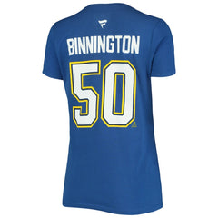 Jordan Binnington St. Louis Blues Fanatics Women's Authentic Stack Name & Number V-Neck T-Shirt Sale