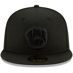 Milwaukee Brewers New Era Black on Black 59FIFTY Fitted Hat | MLB For sale