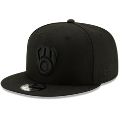 Milwaukee Brewers New Era Black on Black 9FIFTY Snapback Adjustable Hat | MLB Outlet
