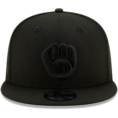 Milwaukee Brewers New Era Black on Black 9FIFTY Snapback Adjustable Hat | MLB Outlet