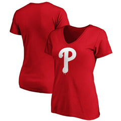 Philadelphia Phillies Fanatics Women's Core Official Logo V-Neck T-Shirt | MLB On Sale