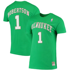 Oscar Robertson Milwaukee Bucks Hardwood Classics Stitch Name & Number T-Shirt Online