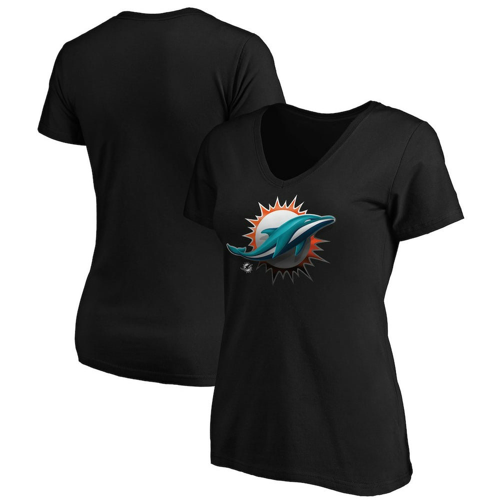 Miami Dolphins Women's Midnight Mascot Logo V-Neck T-Shirt