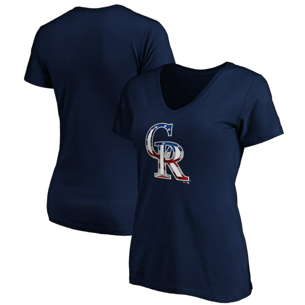 Colorado Rockies Logo Women's Banner Wave V-Neck T-Shirt | MLB Online