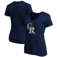 Colorado Rockies Logo Women's Banner Wave V-Neck T-Shirt | MLB Online