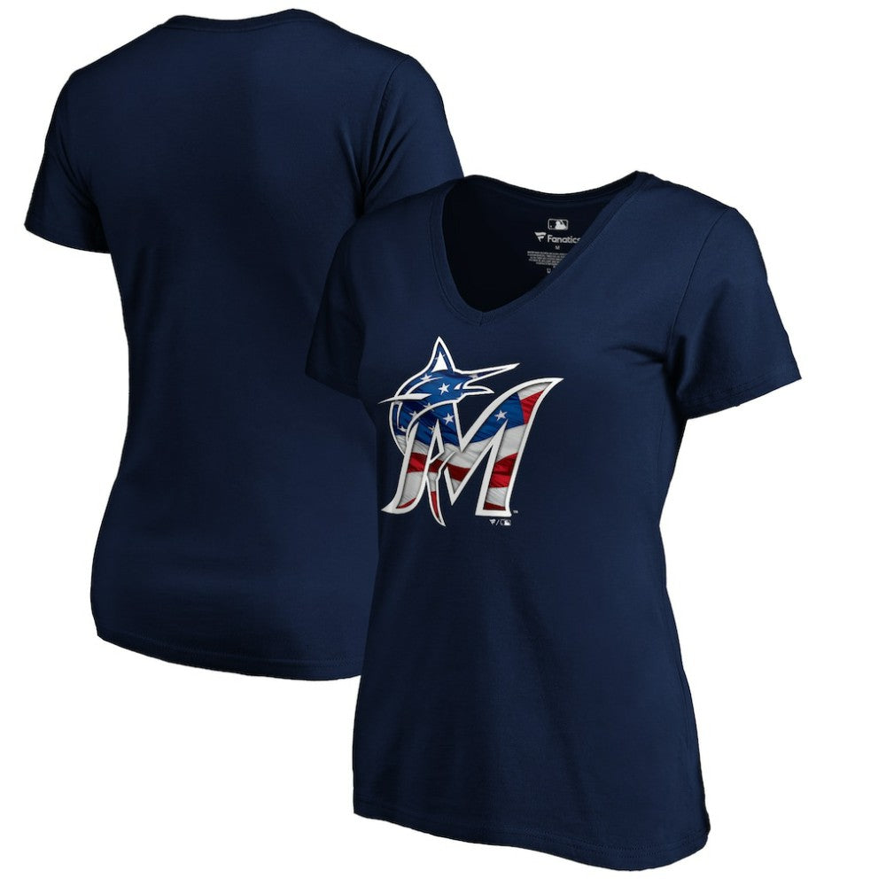 Miami Marlins Logo Women's Banner Wave V-Neck T-Shirt | MLB Online